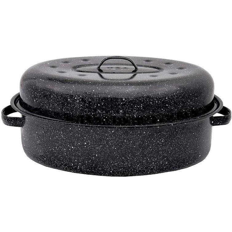 wisdomfurnitureco 14.6 Inch Roaster Pan, Enamel Oval Turkey Roasting